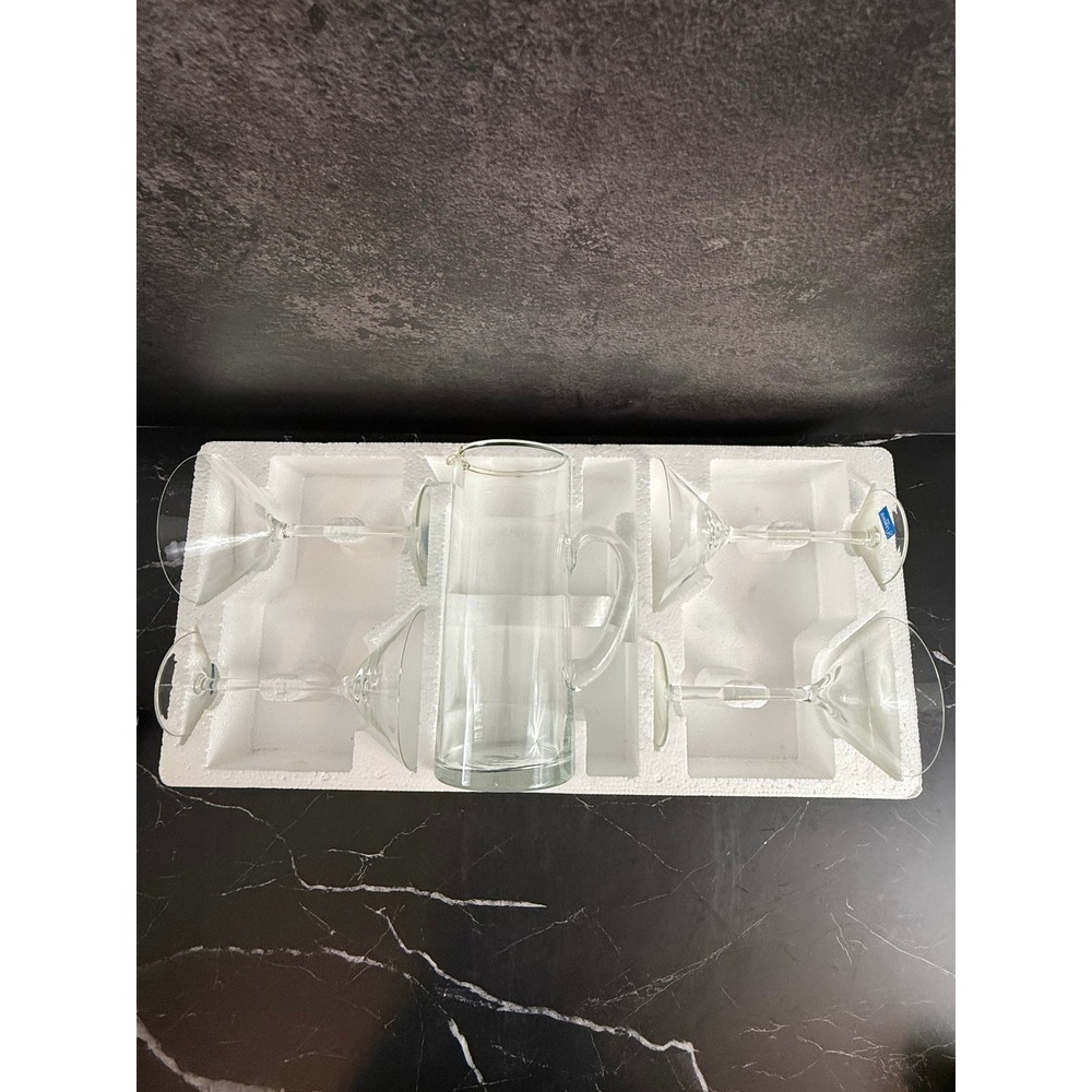 Vintage NEW in Box Bouchard 5-Piece Martini Glass and Pitcher Set MINT!
